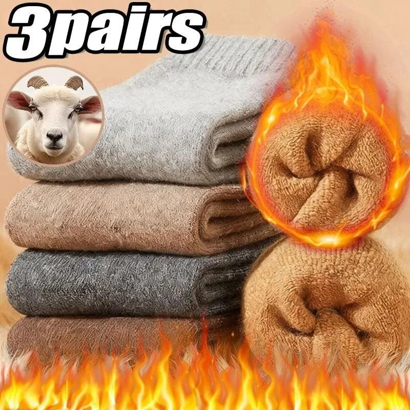 3Pairs Warm Merino Wool Hiking Socks  Super Thick Thermal Winter Boot Socks Men Heavy Warm Trekking Socks Cold Weather Outdoor